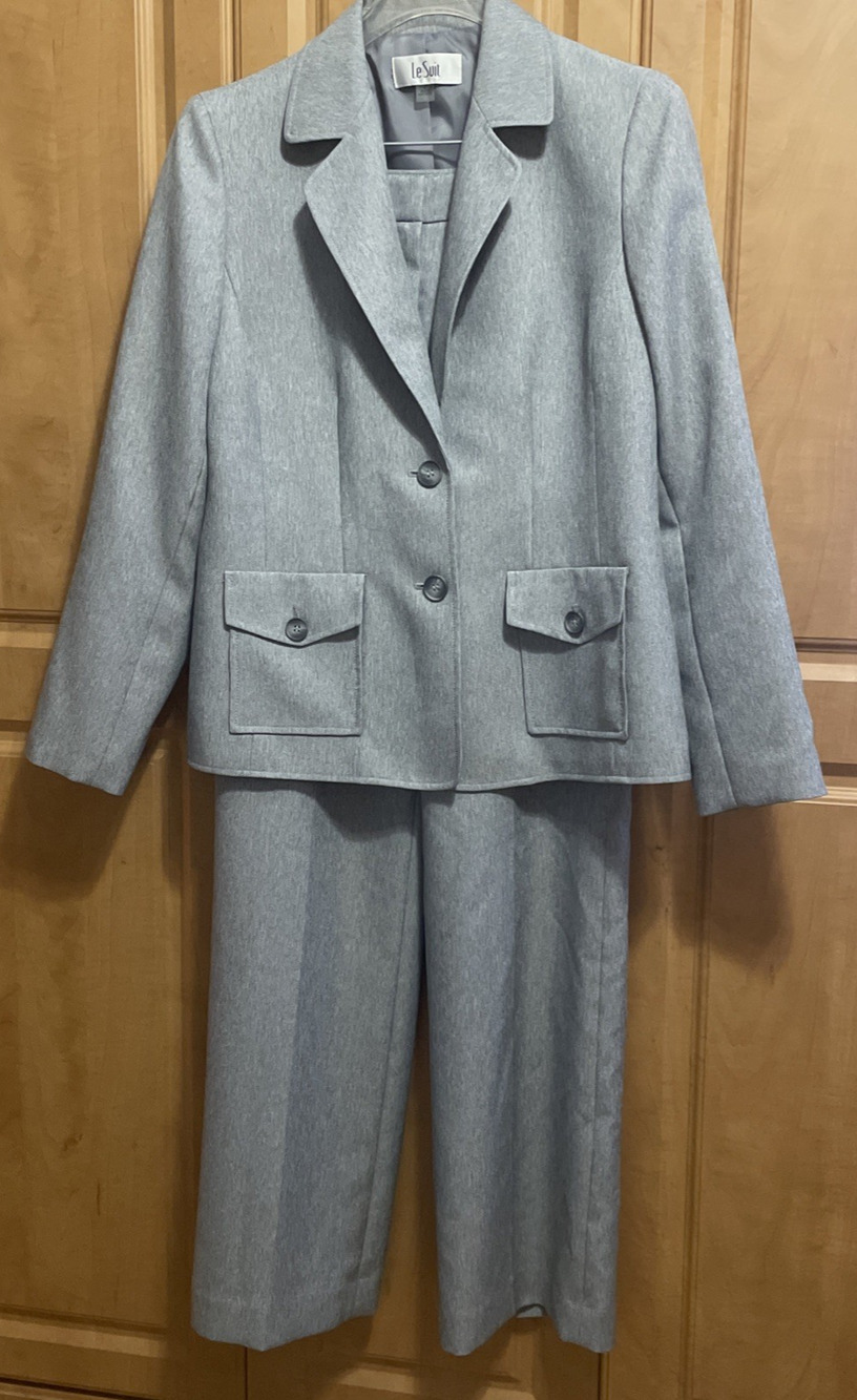 Le Suit Collections 2Pc Pant Blazer Suit Womans 8 Gray Lined Career